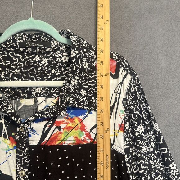 Calessa Button Up Tunic Top Sheer Mixed Print Plus Size 2X Artsy Art to Wear - Picture 4 of 7